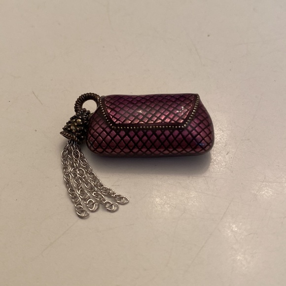 Judith Jack Purse Brooch Pin - Sterling Silver w/ Purple Enamel & Marcasites - Picture 2 of 3